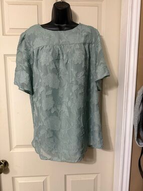 Light Sage Floral Embroidered Short-Sleeve Blouse